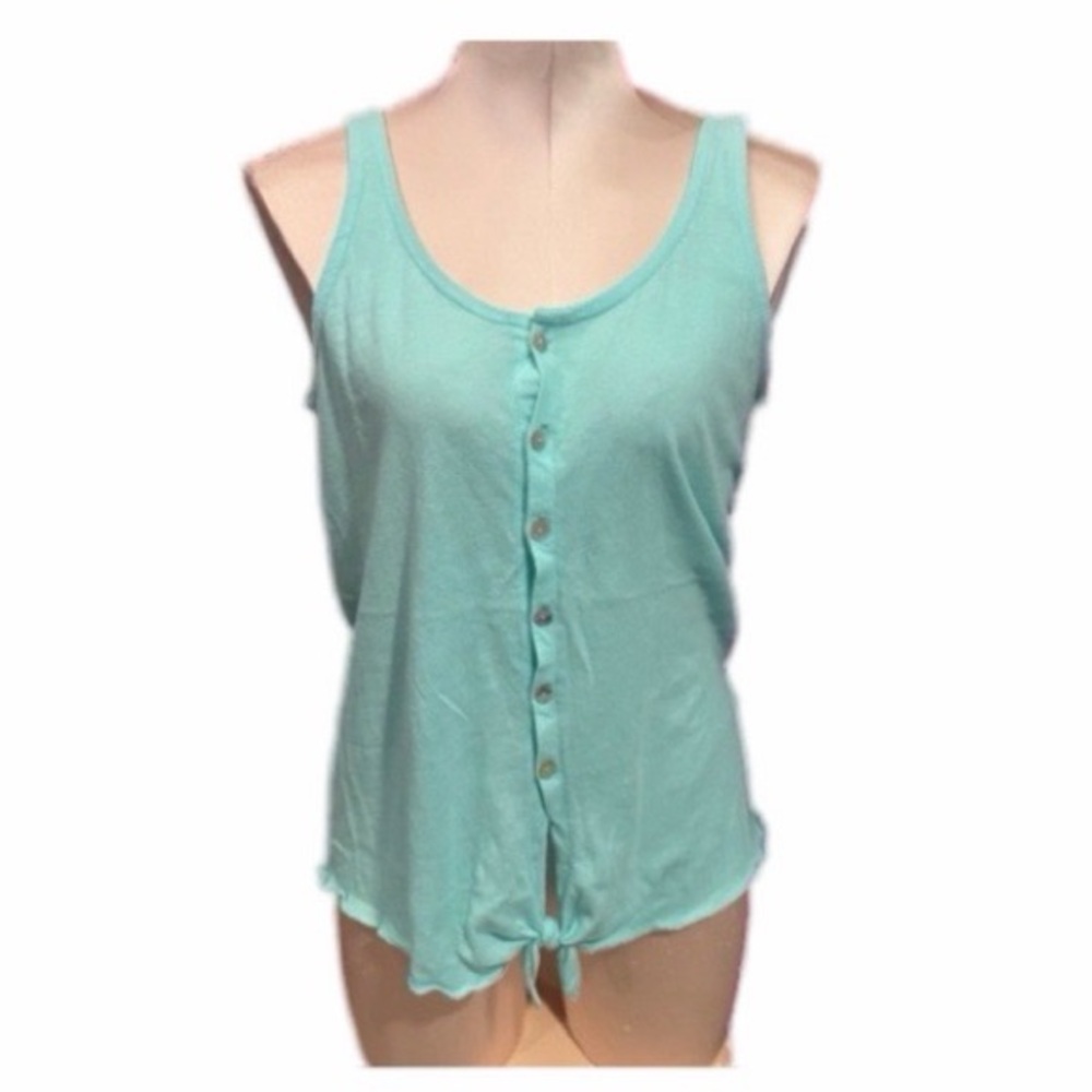 BNWOT Women's Cotton Aqua Button-Down Tank Top